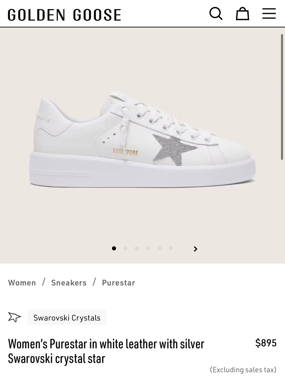 Golden Goose White Leather Sneakers with Silver Crystal Star Accent - Picture 3 of 14